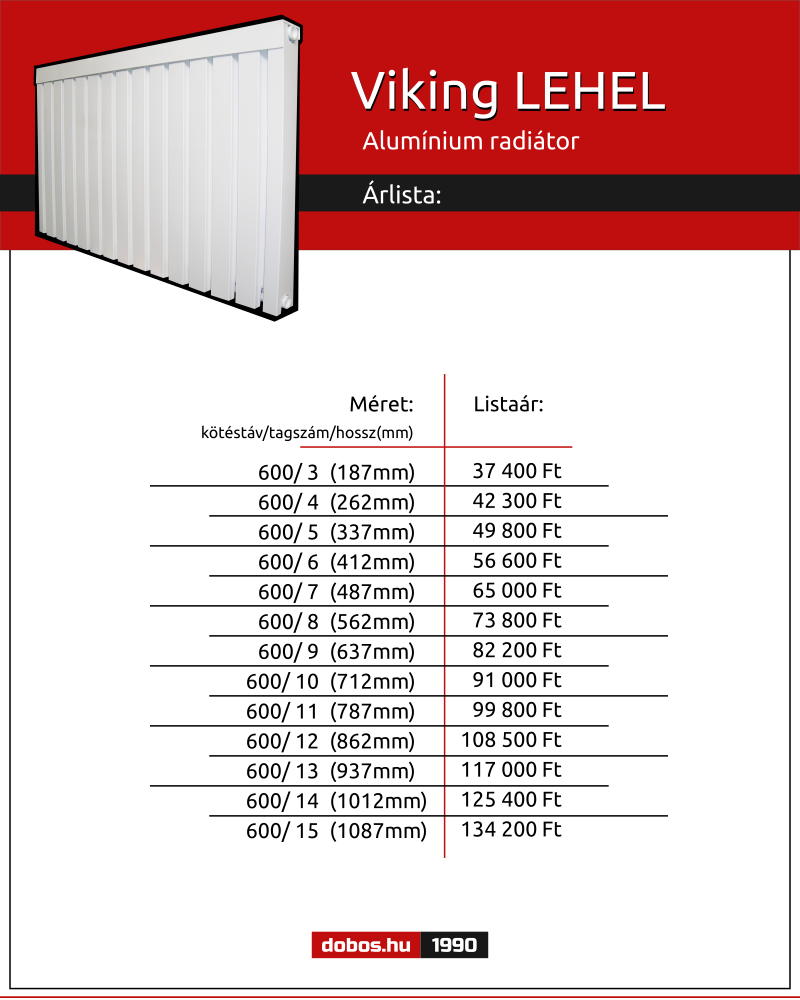 2026. 03. 11 -től. Viking LEHEL, lakótelepi alumínium radiátor árlista!