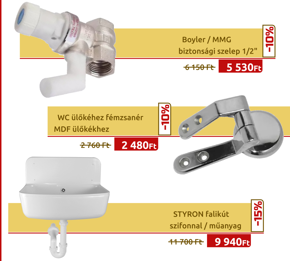 Boyler / MMG  biztonsági szelep 1/2"    WC ülőkéhez fémzsanér MDF ülőkékhez    STYRON falikút szifonnal / műanyag